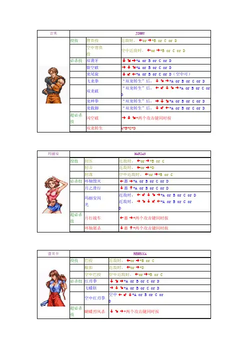 双截龙出招表