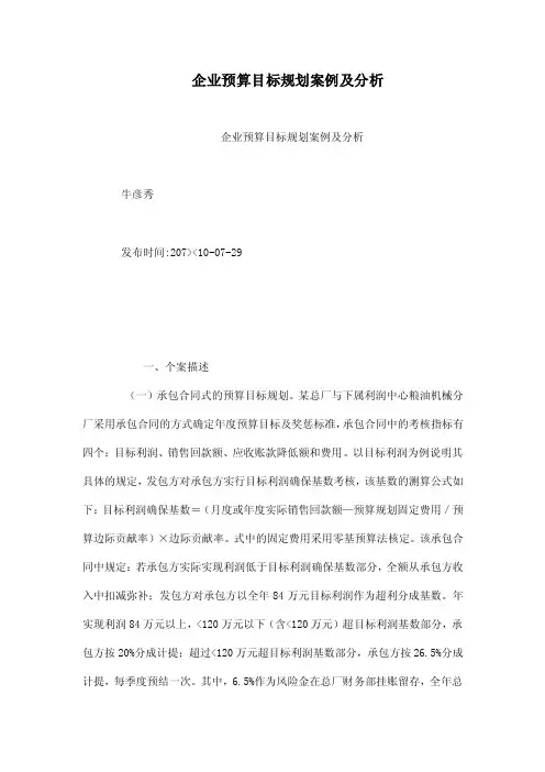 企业预算目标规划案例及分析