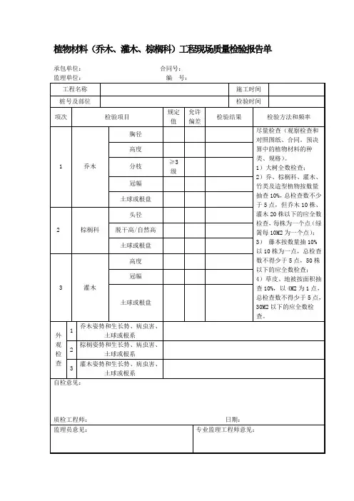 植物材料(乔木、灌木、棕榈科)工程现场质量检验报告单