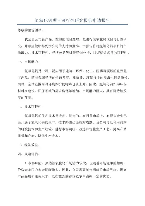 氢氧化钙项目可行性研究报告申请报告