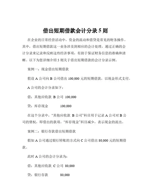 借出短期借款会计分录5则