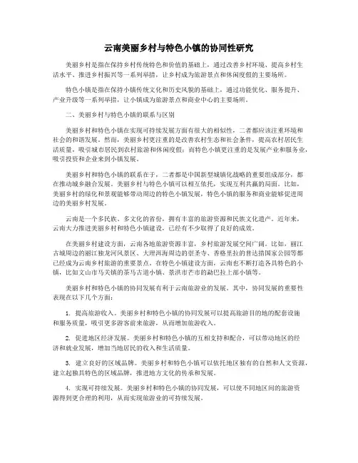 云南美丽乡村与特色小镇的协同性研究