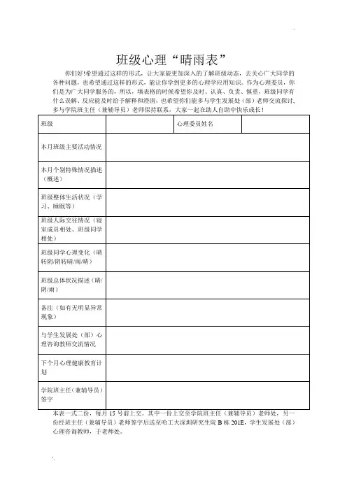 心理健康晴雨表