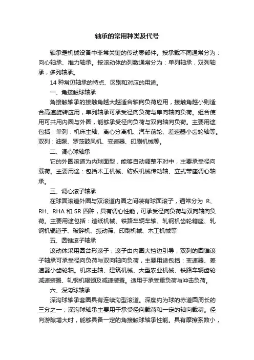 轴承的常用种类及代号
