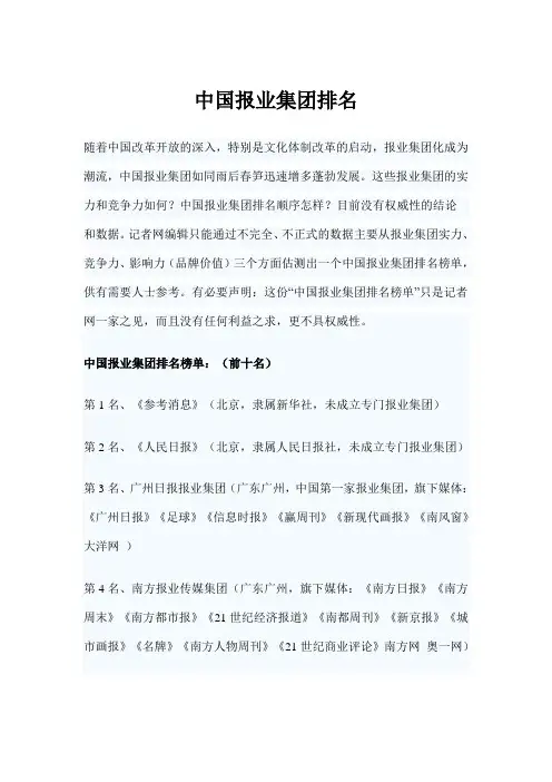 中国报业集团排名