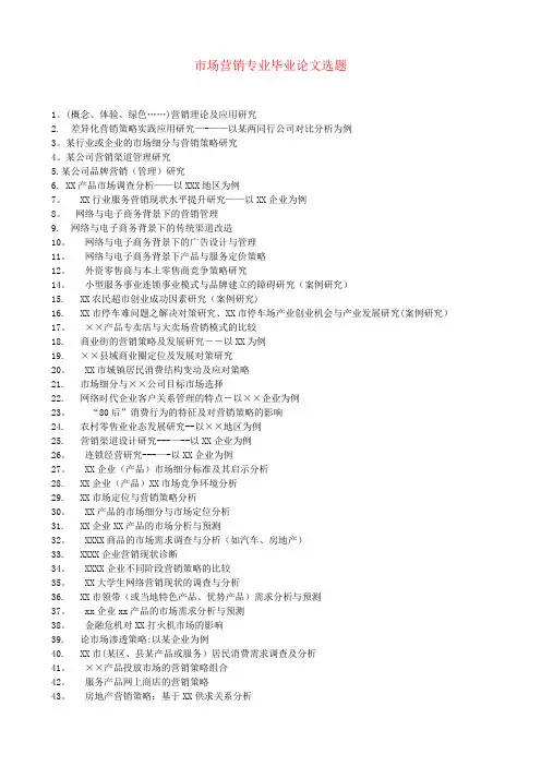 市场营销专业论文选题