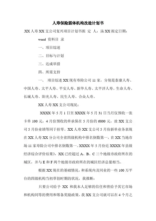 人寿保险弱体机构改造计划书.doc