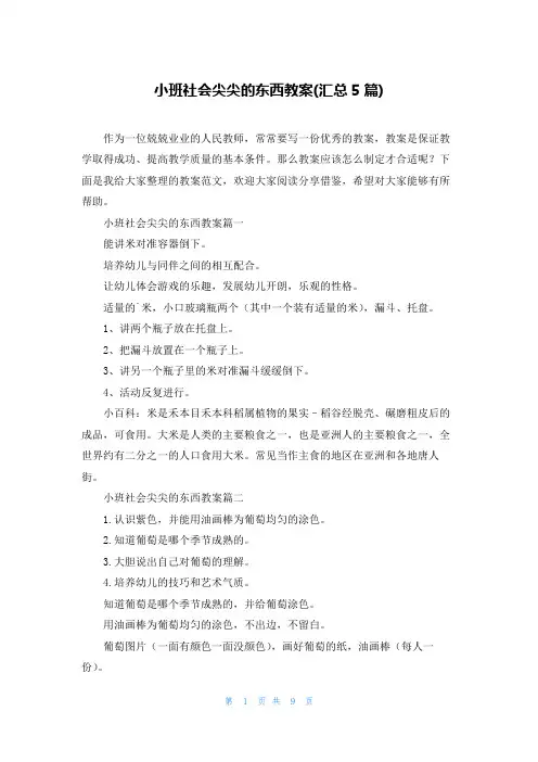 小班社会尖尖的东西教案(汇总5篇)
