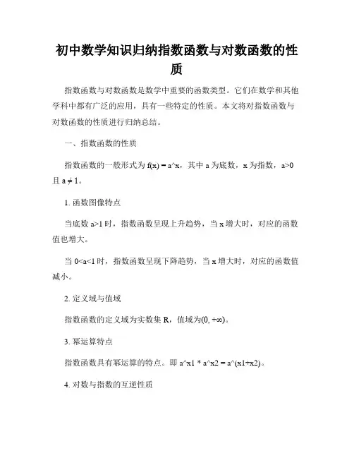 初中数学知识归纳指数函数与对数函数的性质