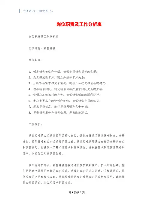 岗位职责及工作分析表