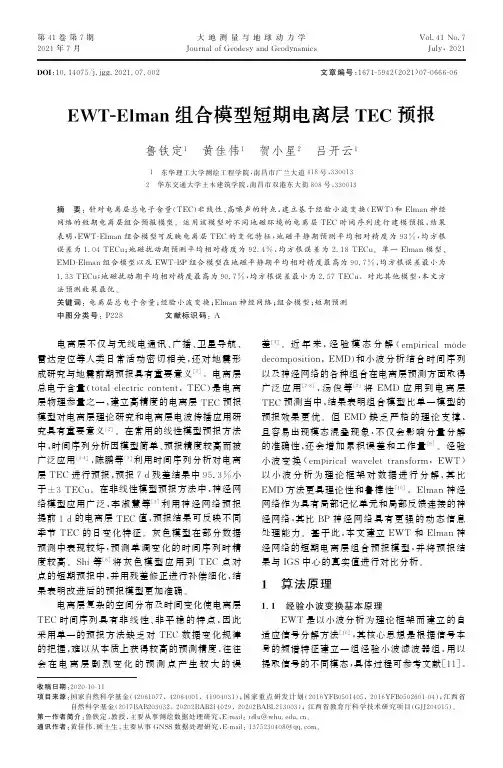 EWT-Elman组合模型短期电离层TEC预报