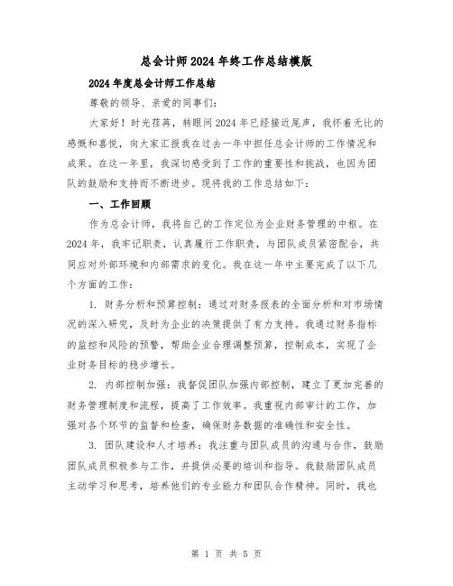总会计师2024年终工作总结模版（2篇）
