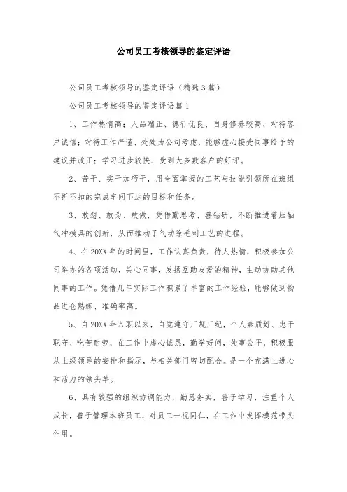 公司员工考核领导的鉴定评语