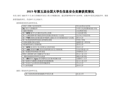 2023年第五届全国大学生信息安全竞赛获奖情况