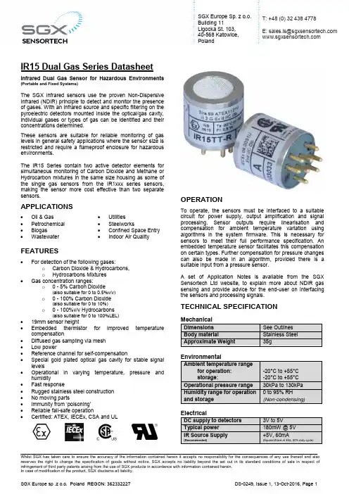 SGX Europe Sp. z o.o. 荷兰气体传感器系列数据手册说明书