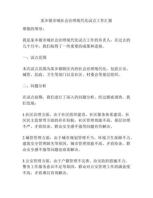 某乡镇市域社会治理现代化试点工作汇报