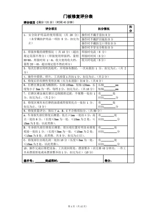 汽车车身小损伤课程评分表