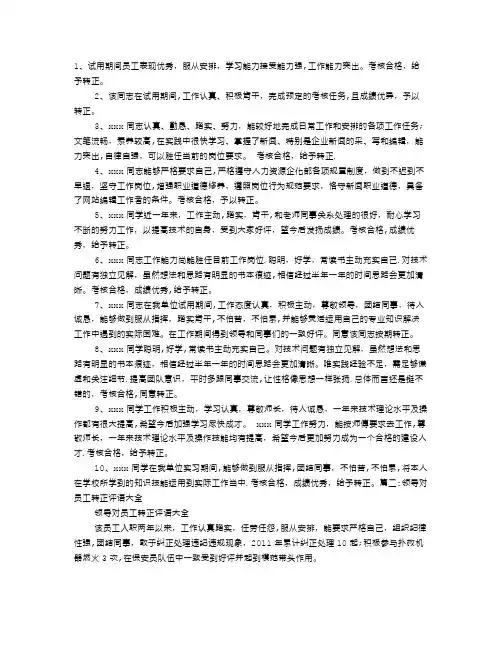 新员工试用期评语