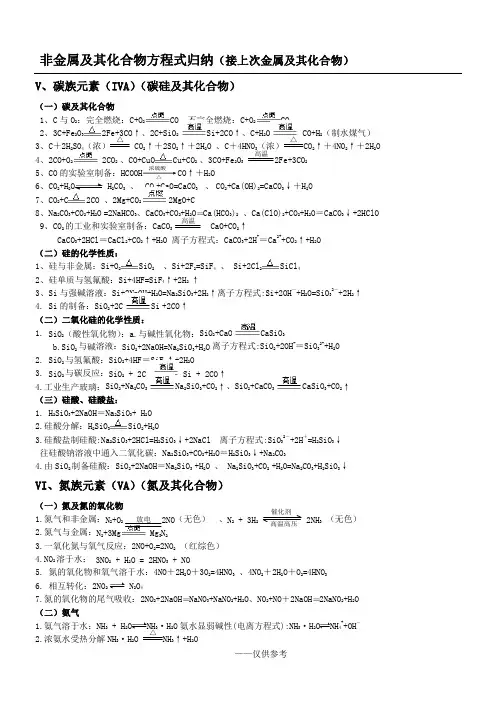 非金属元素及其化合物方程式