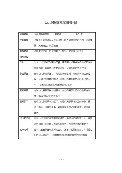 幼儿园教案参观茶园计划