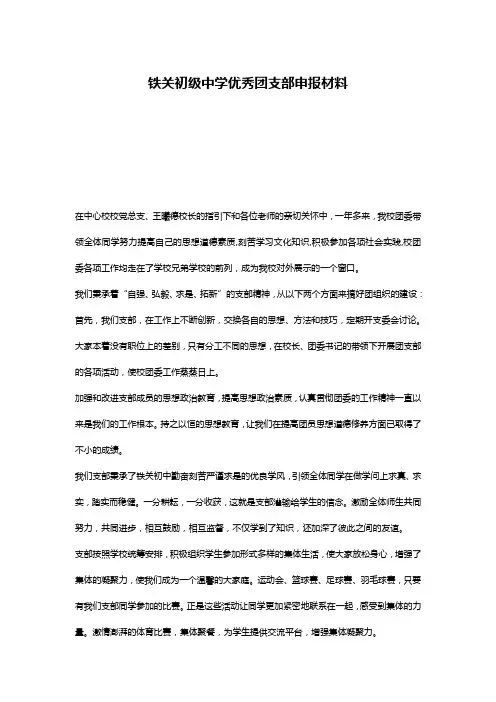 铁关初级中学优秀团支部申报材料