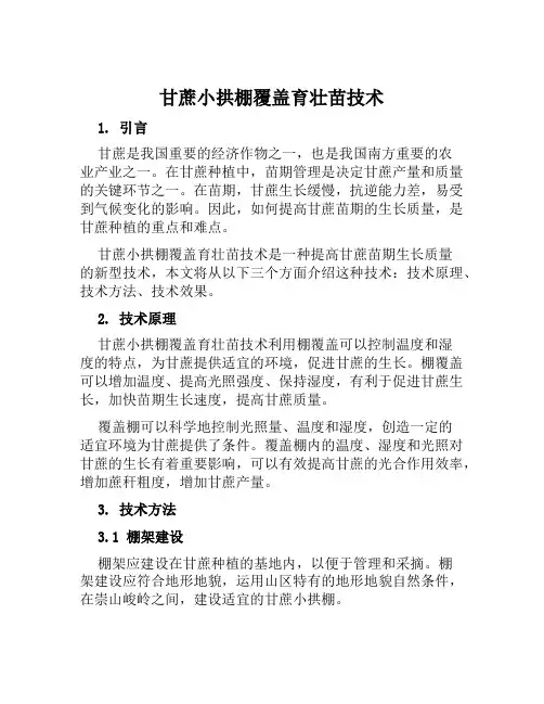 甘蔗小拱棚覆盖育壮苗技术