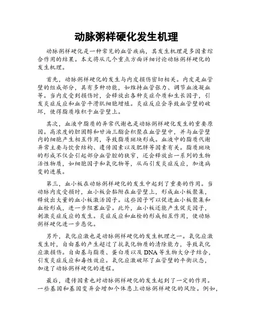 动脉粥样硬化发生机理