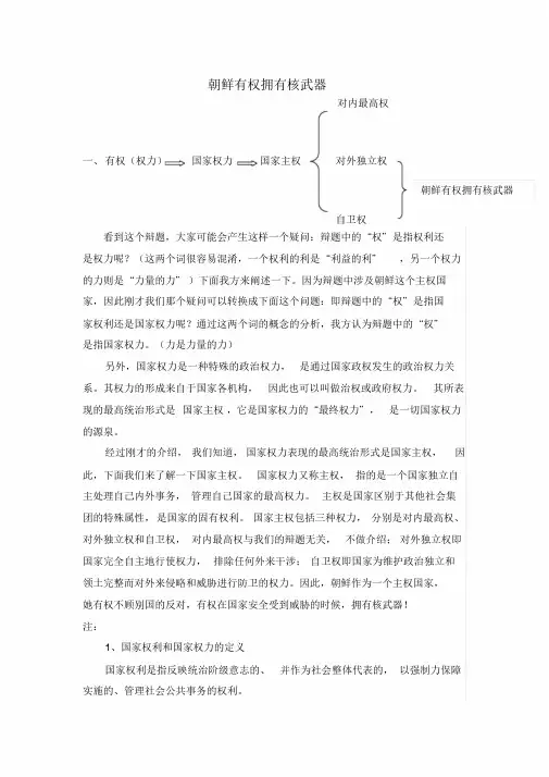 辩论赛发言稿：朝鲜有权拥有核武器