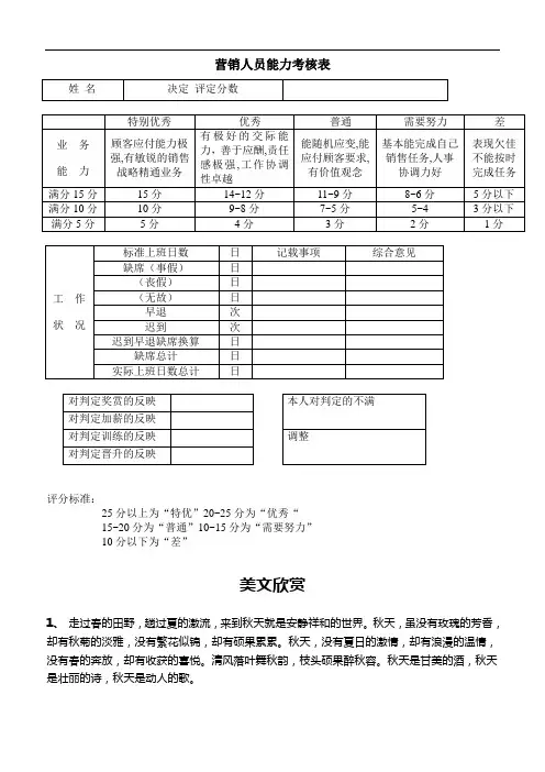 营销人员能力考核表