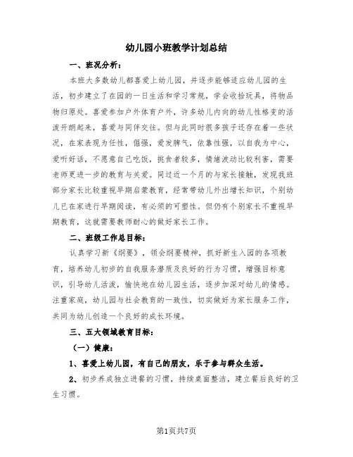 幼儿园小班教学计划总结(2篇)