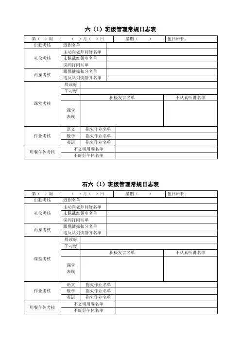 班级常规管理日志表