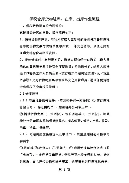 保税仓库货物进库在库出库作业流程