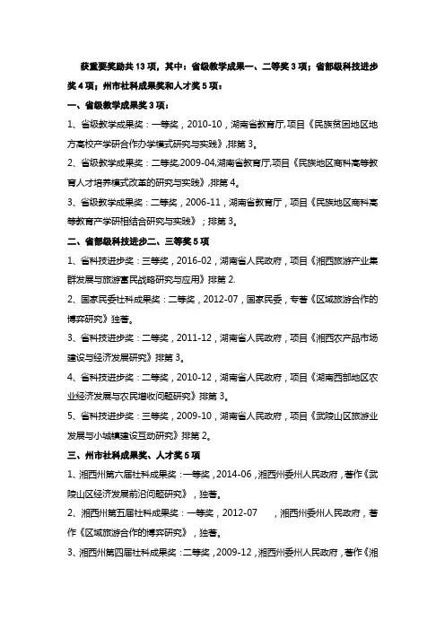 鲁明勇历年获奖材料