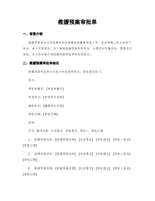 救援预案审批单