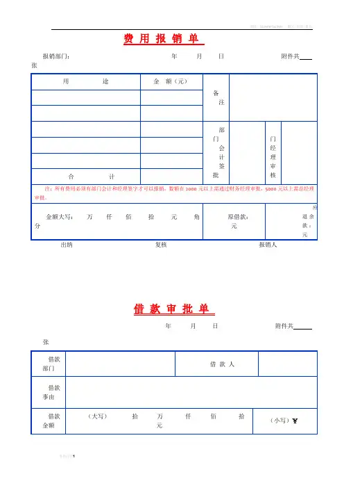 费用报销单表格