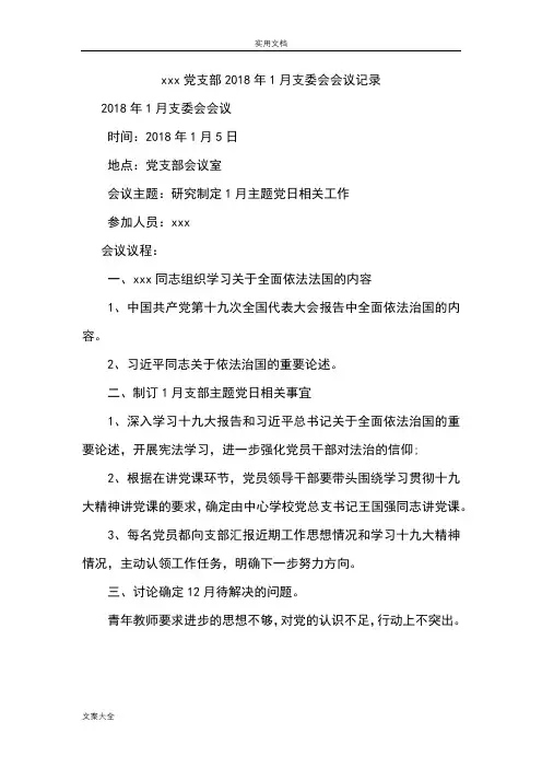 2018党支部委员会会议记录簿