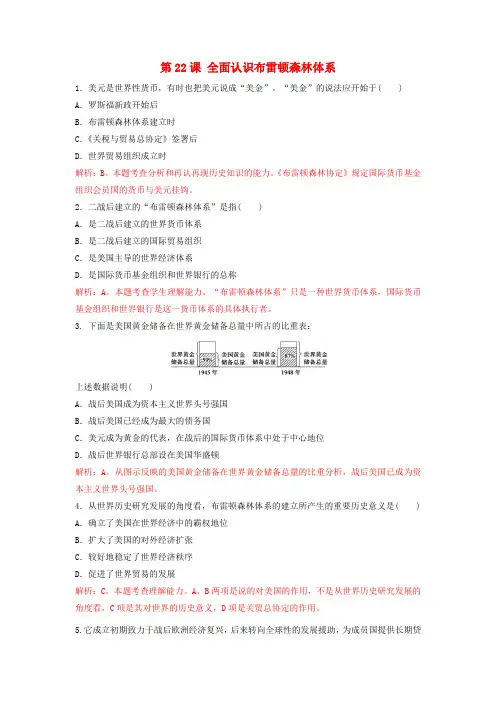 高中历史必修2重要微知识点第22课全面认识布雷顿森林体系