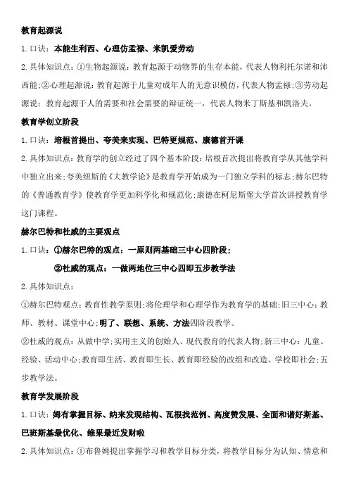 教育学知识点 (教资、教招)口诀、窍门、快速记忆