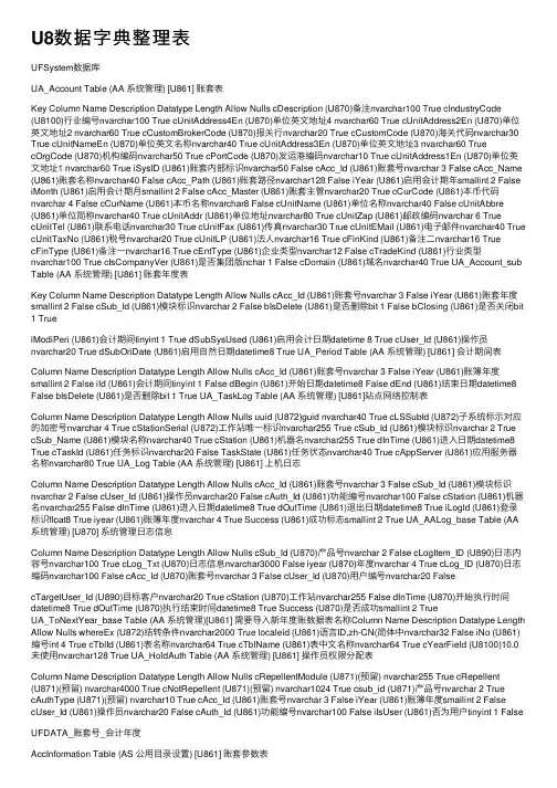 U8数据字典整理表