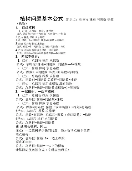 小学四年级植树问题公式