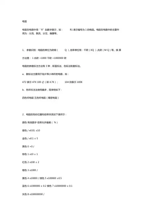 电阻的作用及参数及应用
