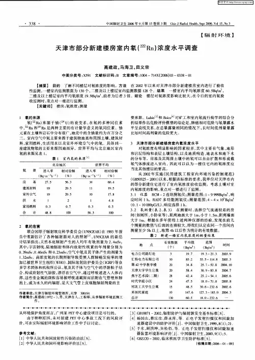 天津市部分新建楼房室内氡( 222Rn)浓度水平调查