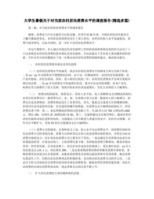 大学生暑假关于对当前农村居民消费水平的调查报告(精选多篇)