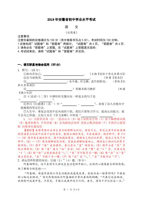 2019安徽中考语文卷(含解析)