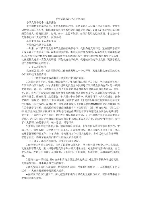 2019精选小学支部书记个人述职报告