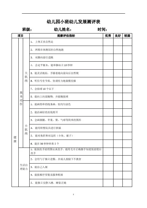小班幼儿发展测评表 
