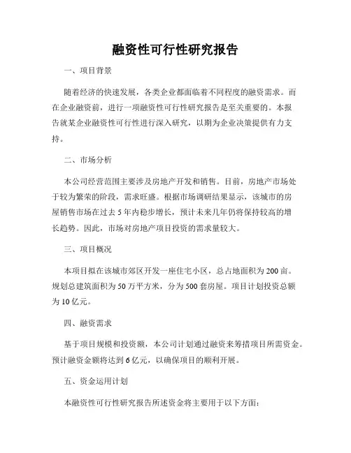 融资性可行性研究报告