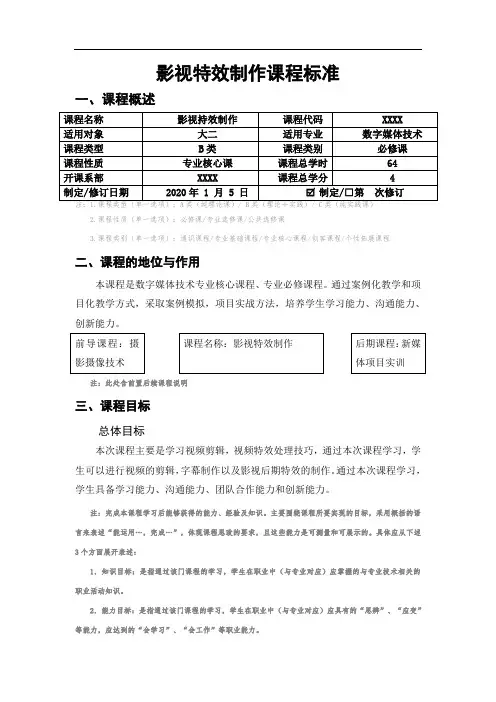 影视特效制作课程标准