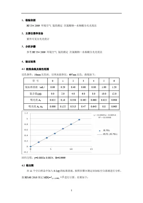 HJ 534-2009 环境空气 氨  方法证实