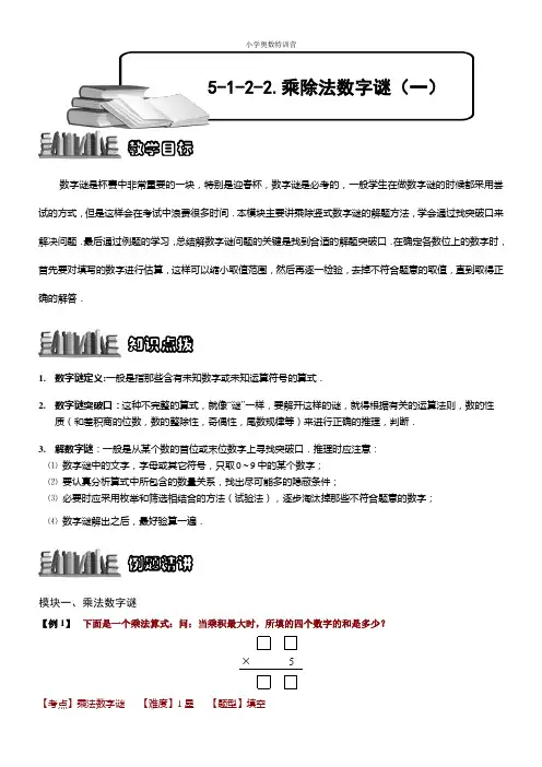 乘除法数字谜(一)(含详细解析)